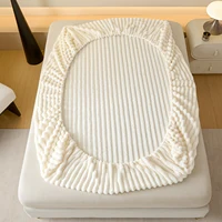 Housse de matelas épaisse en fausse fourrure de lapin, couleur unie, protection de matelas en velours chaud, drap-housse moelleux et doux en peluche, automne et hiver 5