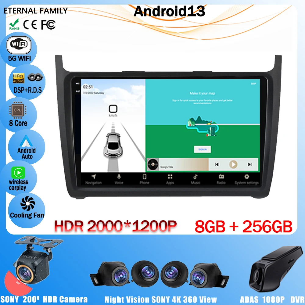 

Car Android 13 For VW Volkswagen POLO Sedan 2008-2015 Multimedia Player Auto Radio Stereo DVD Navigation GPS Carplay Screen