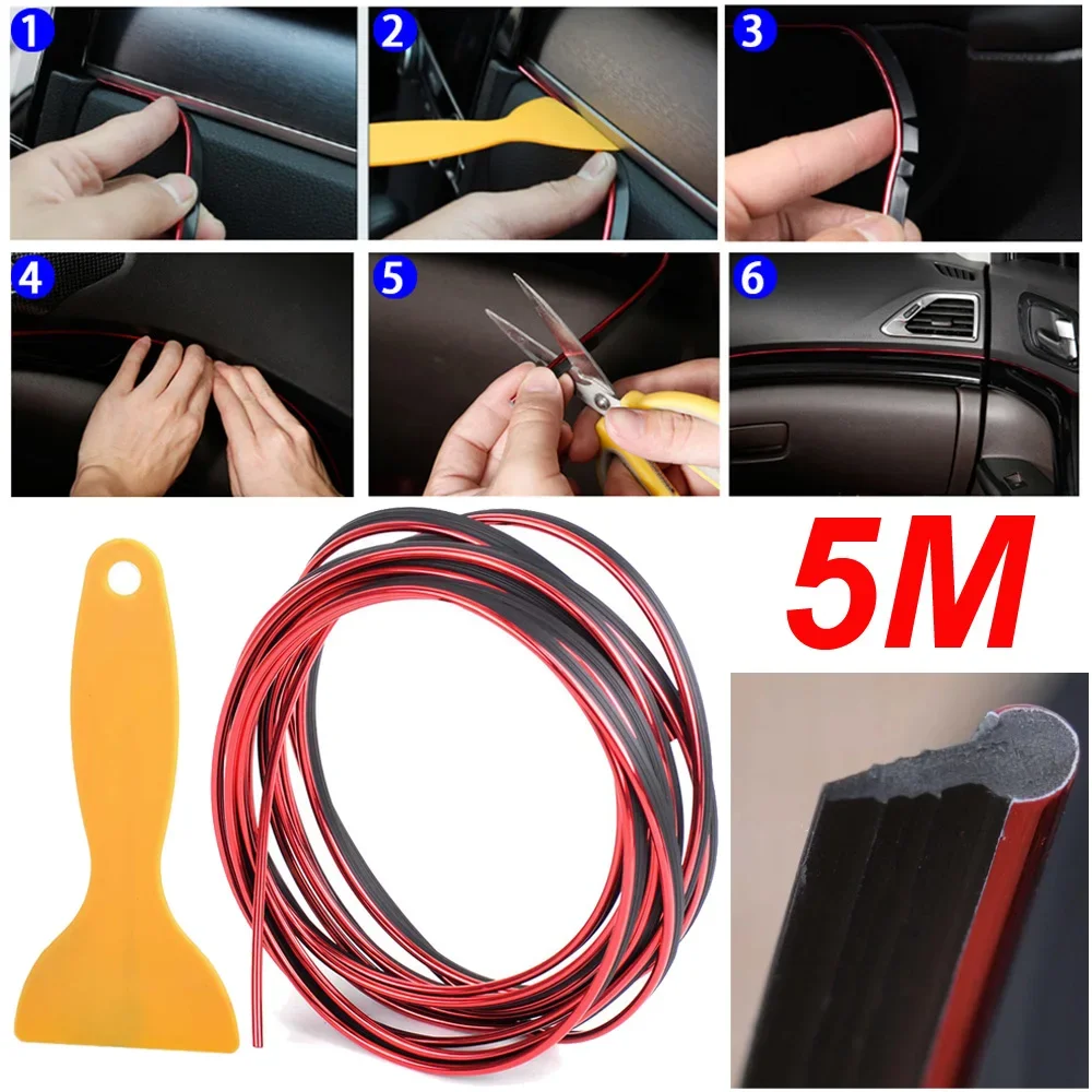 Car Trim Strip Electroplated Red DIY Interior Decoration Door Sticker Moulding Strip Trim Line Red 5 Meter car stickers car door stickers
