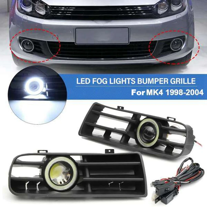 Led Fog Lights Angel Eyes Lamp Grill Car Front Bumper Grille Cover With Wire Kit For Vw Golf Mk4