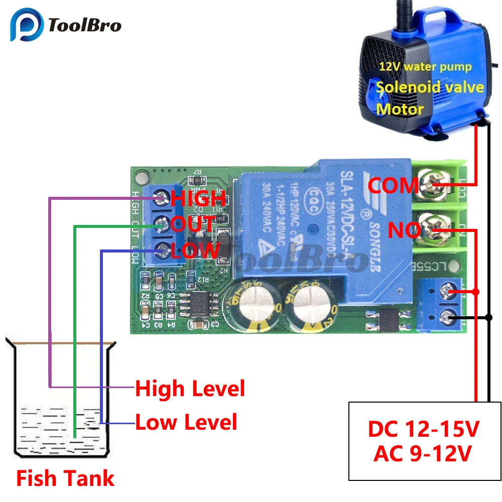 AC DC 12V 30A Automatic Liquid Water Level Controller Sensor Switch Module for Water Tower Fish Tank Aquarium Pump Motor