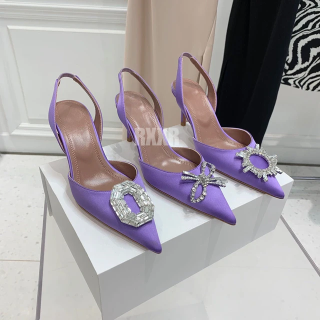 Saint Naiya Flower Embellished Purple Suede Leather Heels – SaintG India