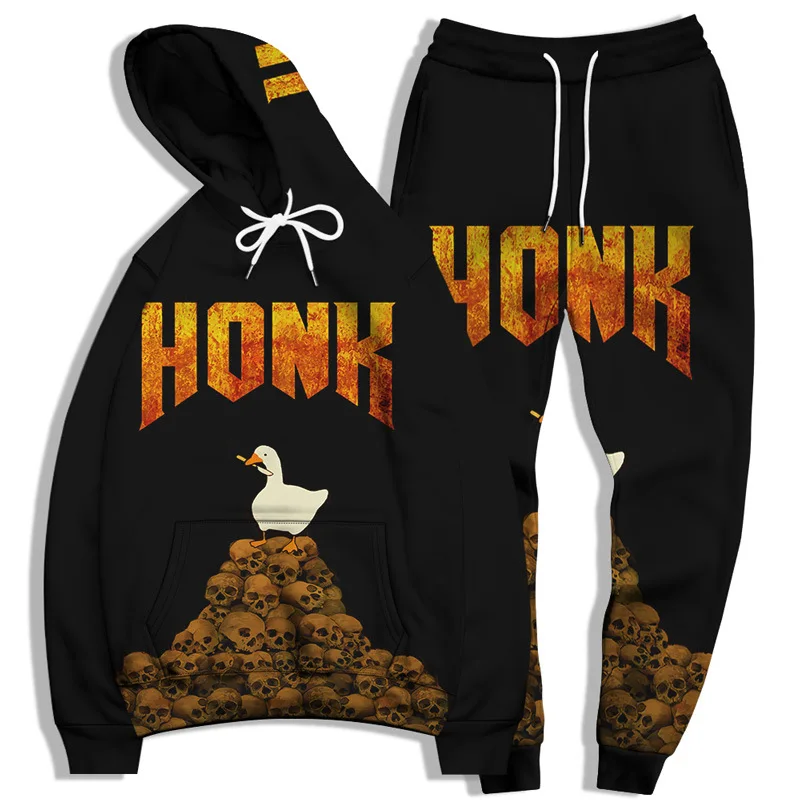 Autumn Animals Duck 3D Printed Hoodie Suit Men Sweatshirts Sweatpants Casual Fashion Two Piece Tracksuit Set Men's Clothing 2