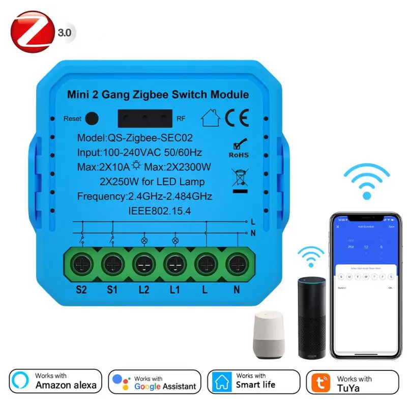 

Tuya /Wifi Push Button Switch Module1/2 Gang Switch Control Module APP Remotely Control Compatible Alexa Home Voice