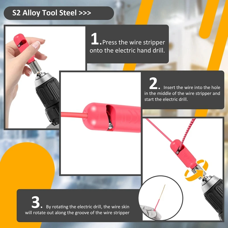 전기 와이어 스트리퍼 금속 케이블 스트리핑 도구, 파워 드릴 드라이버 와이어 스트리핑 2.5, 4.0, 6.0 쉬운 설치, 3 개