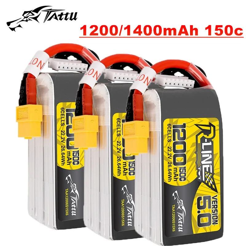 

TATTU R-LINE 5,0 1200/1400mAh 150C 6s 22,2 V Lipo батарея с разъемом XT60 для радиоуправляемого вертолета квадрокоптера FPV гоночного дрона запчасти