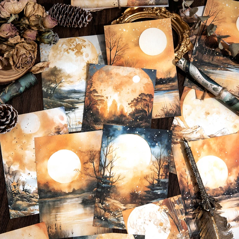 Journal GO 30pcs Moon Theme Material Paper Scrapbooking Photo Frame Moonlight Journal Material Decorative Background Paper 2
