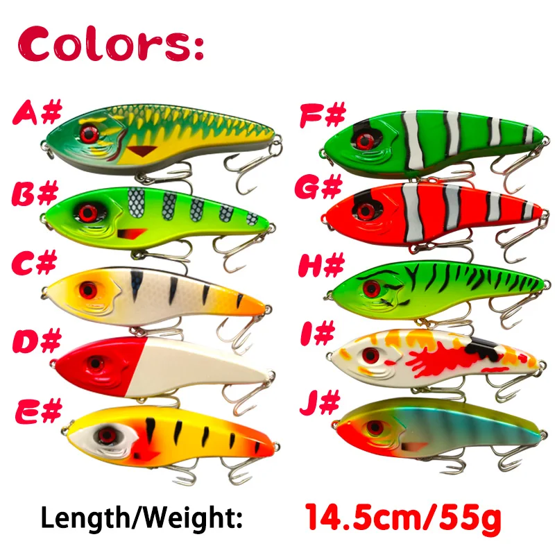 1 PCS Big VIB Fishing Lure Hard 145mm  55g 10 Colors  Slow Sinking VIB Fishing lures Pike Muskies Wobblers For Topmouth Culter