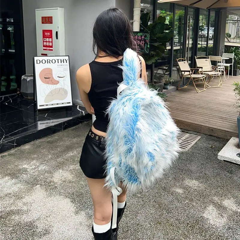 Original snow contrasting ice blue fur men's bookbag women's bagpack trendy outdoor backpack woman schoolbag man 3