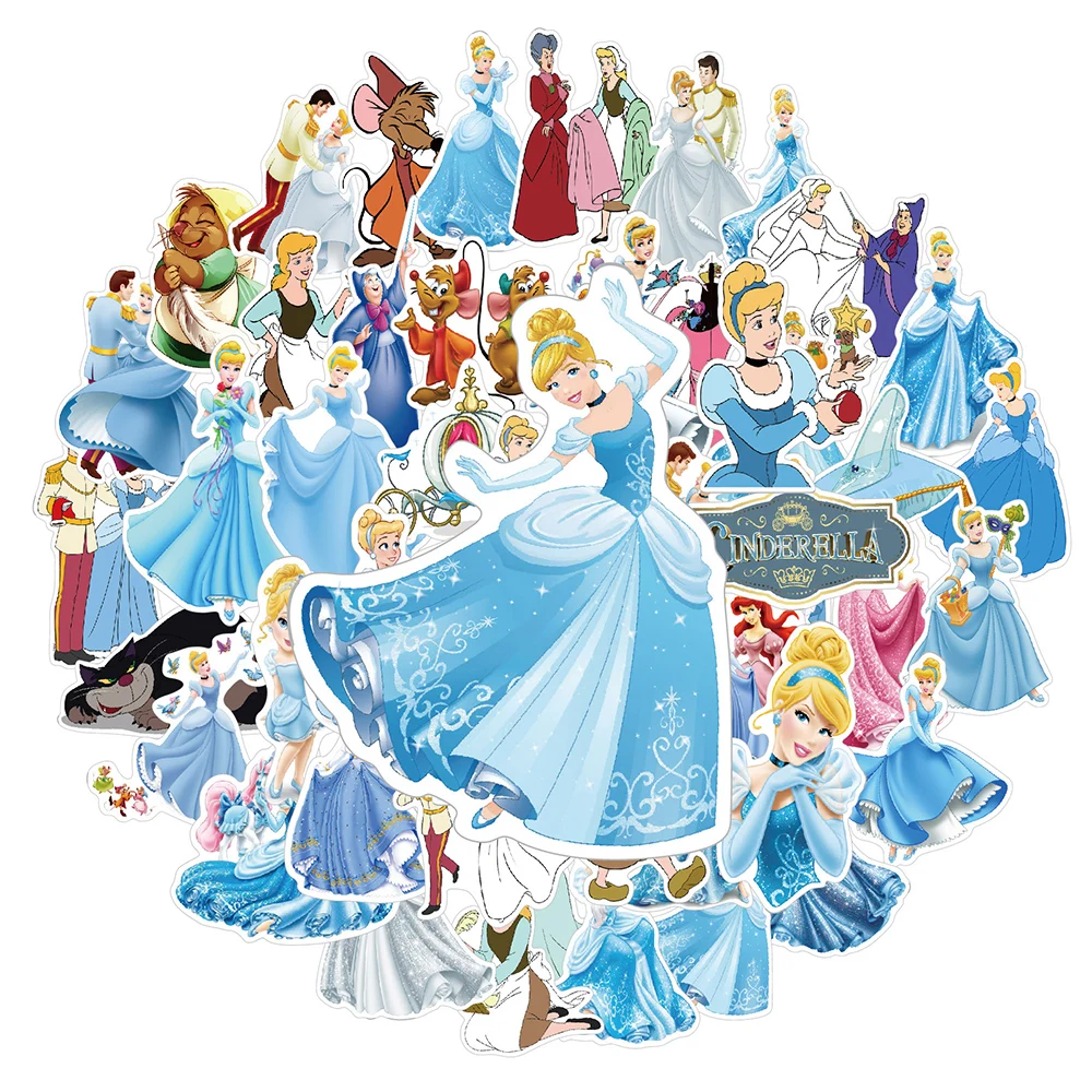 

10/30/50pcs Disney Anime Cinderella Cartoon Stickers Decals DIY Phone Case Water Bottle Diary Suitcase Kids Girls Sticker Decor
