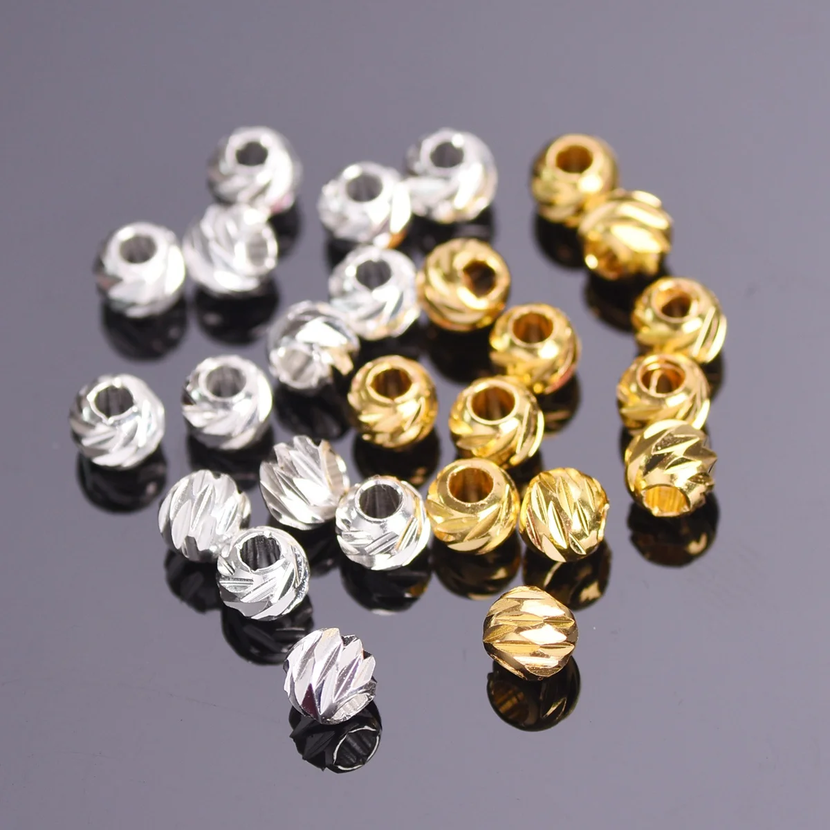 Round Carved 3mm 4mm 5mm 6mm 8mm Gold Color Silver Color Plated Brass Metal Loose Spacer Beads For Jewelry Making