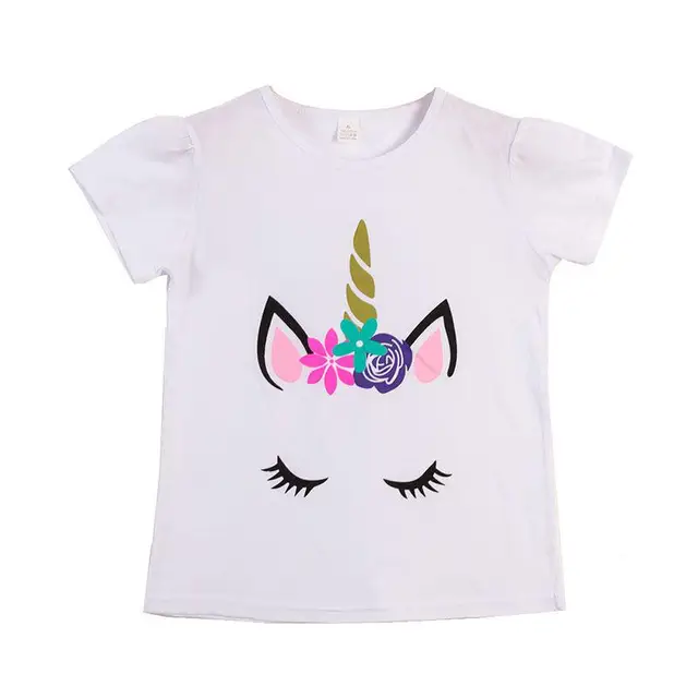 Boys Dinosaur T-shirts Cartoon Printed Girls Tees Children Tops Short-sleeve Clothes for Summer Kids Outfits White Unicorn