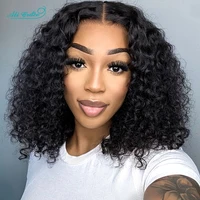 Ali Grace cheveux Bob perruque crépus bouclés cheveux Transparent 13x4 dentelle avant perruque pré-plumé courte Bob perruques profonde bouclés Remy cheveux humains 1
