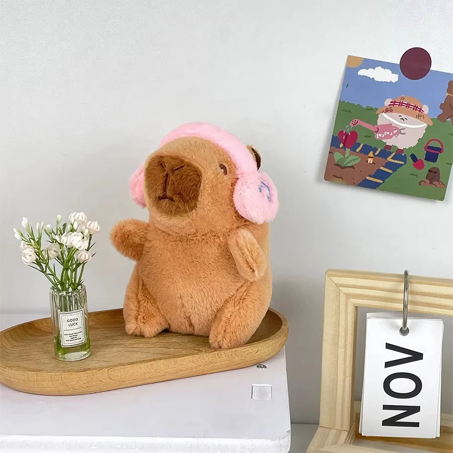 Adorable Capybara Plush Keychain with Headphones - Soft Stuffed Animal Bag Charm