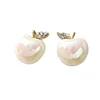 New Inlaid Rhinestone Pearl Creative Stylish Apple Earrings For Women Sweet Simple Studs Fashion Jewelry Party Gift 3