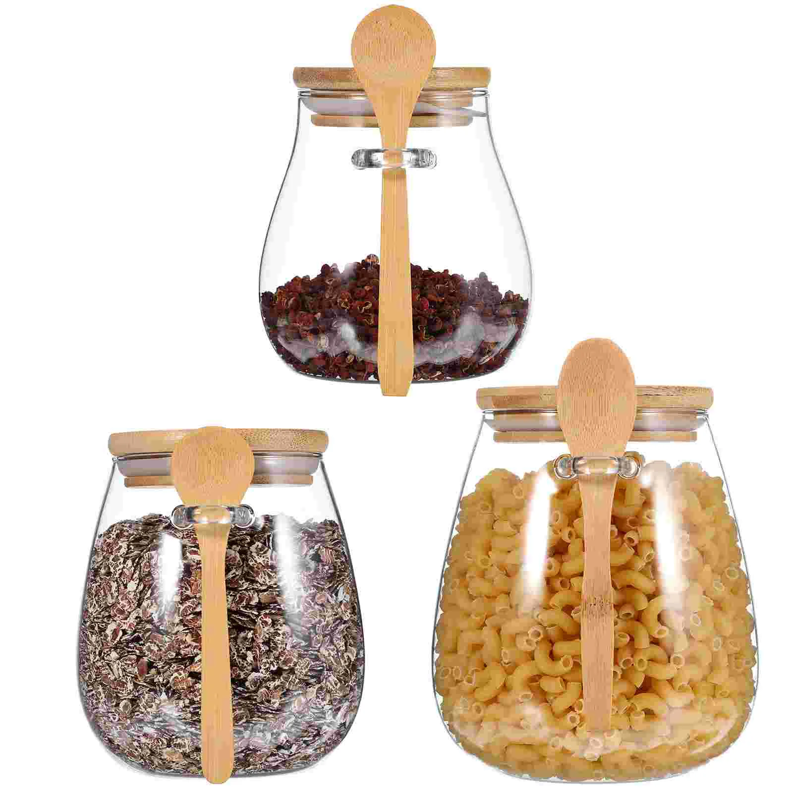 

3 Pcs Glass Tea Storage Canisters Bulk with Lid Wood Terrarium Containers