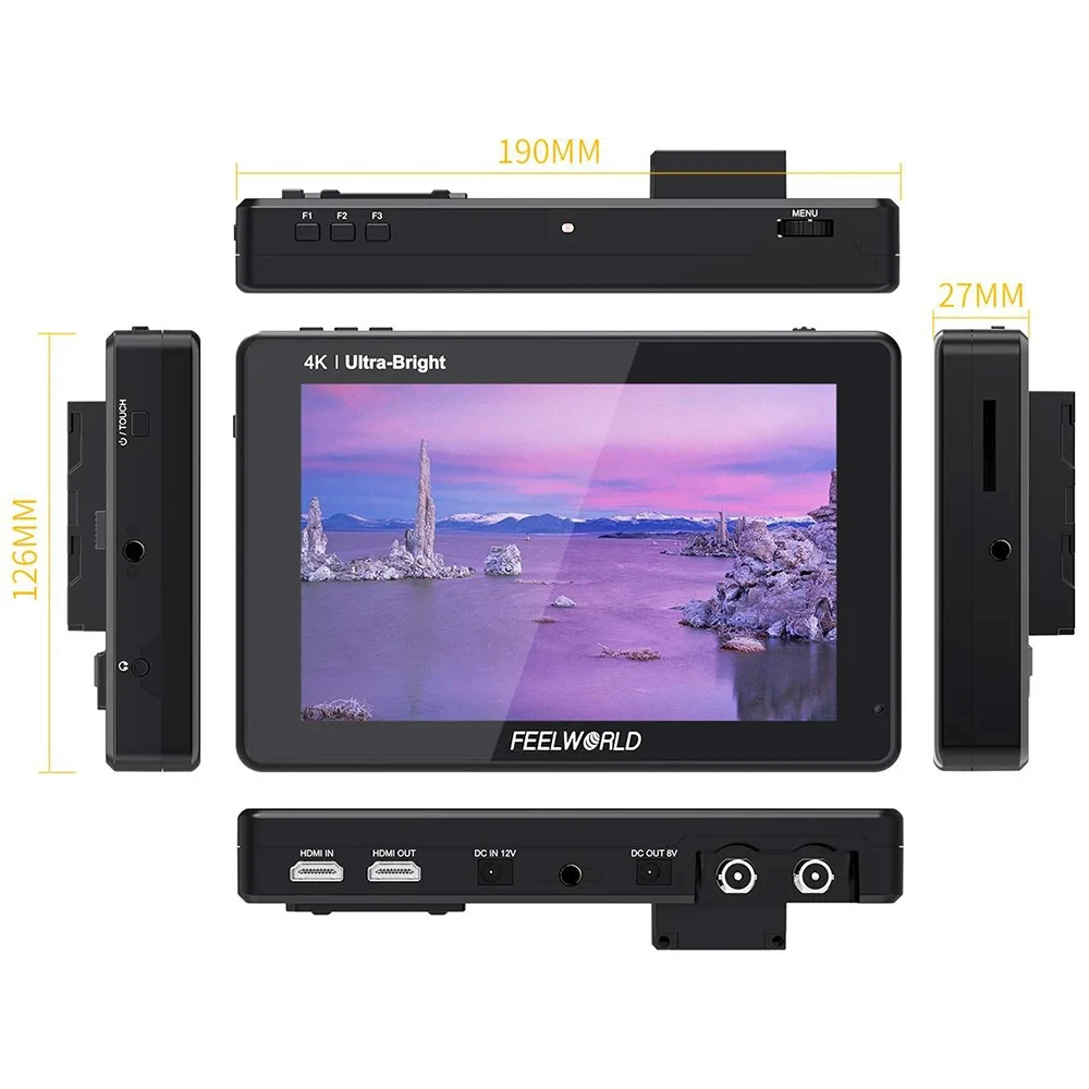 Фото 7-дюймовый сенсорный экран FEELWORLD LUT7S PRO 2200nits, полевой монитор для камеры 3G SDI 3D LUT 4K HDMI DSLR монитор №3