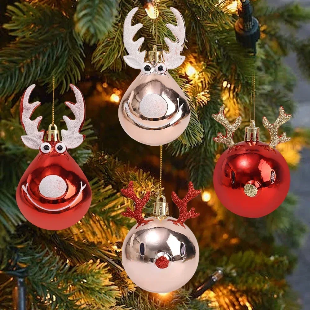 Elk Christmas Ball Ornaments Plastic Xmas Tree Hanging Pendants Christmas Holiday Party Decoration Supplies New Year Gift 4/1Pcs christmas decorations