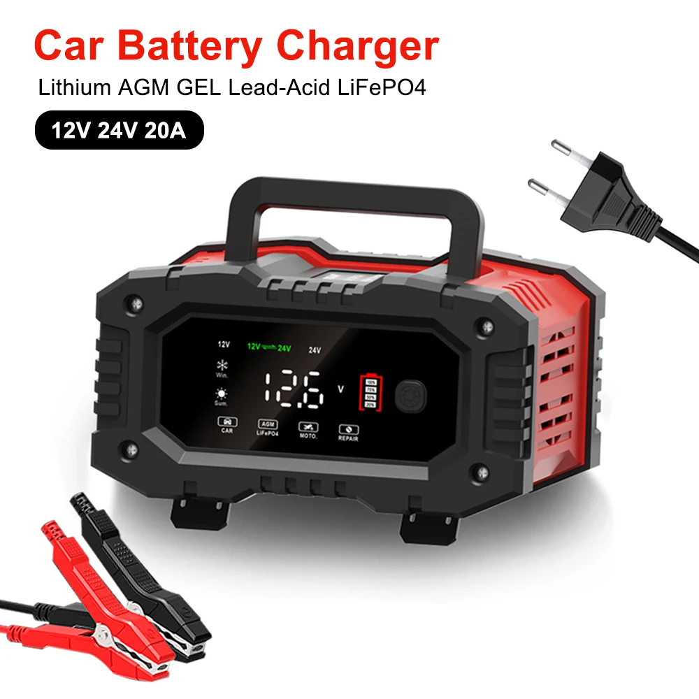 CarAccessories20A10ASmartCharger12V24VCarMotorcycleBatteryChargerLithiumAGMGEL