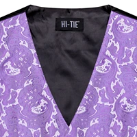 Elegant Purple Silk Mens Vests Tie Fashion Paisley Jacquard Sleeveless Jacket 4PC Hanky Cufflink Paisley Suit Waistcoats Wedding 2