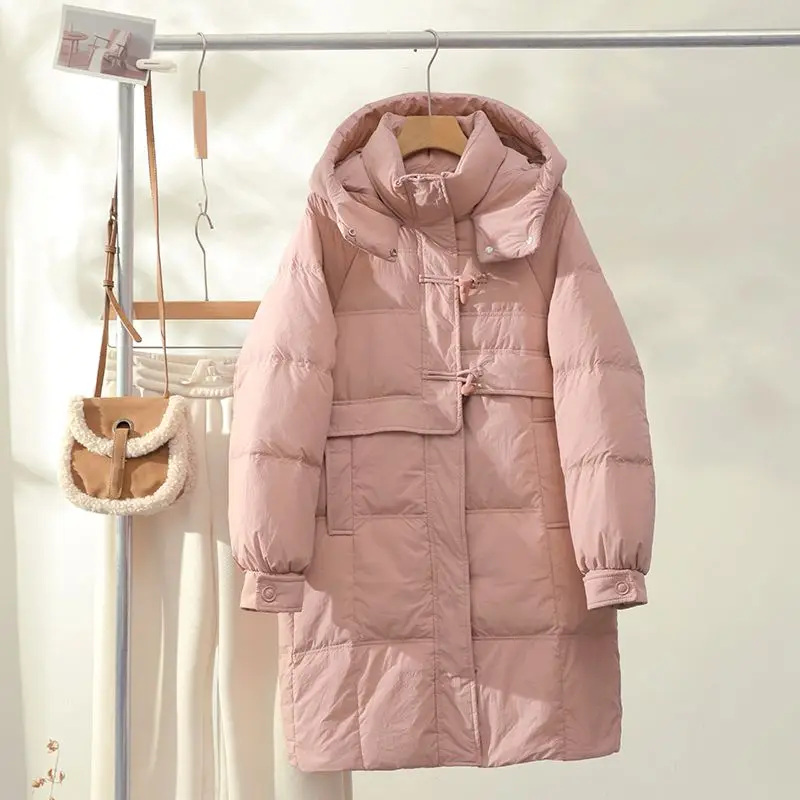 2023 New Women Down Jacket Winter Coat Female Mid Length Version Parkas Loose Thick Warm Outwear Hooded Leisure Time Overcoat