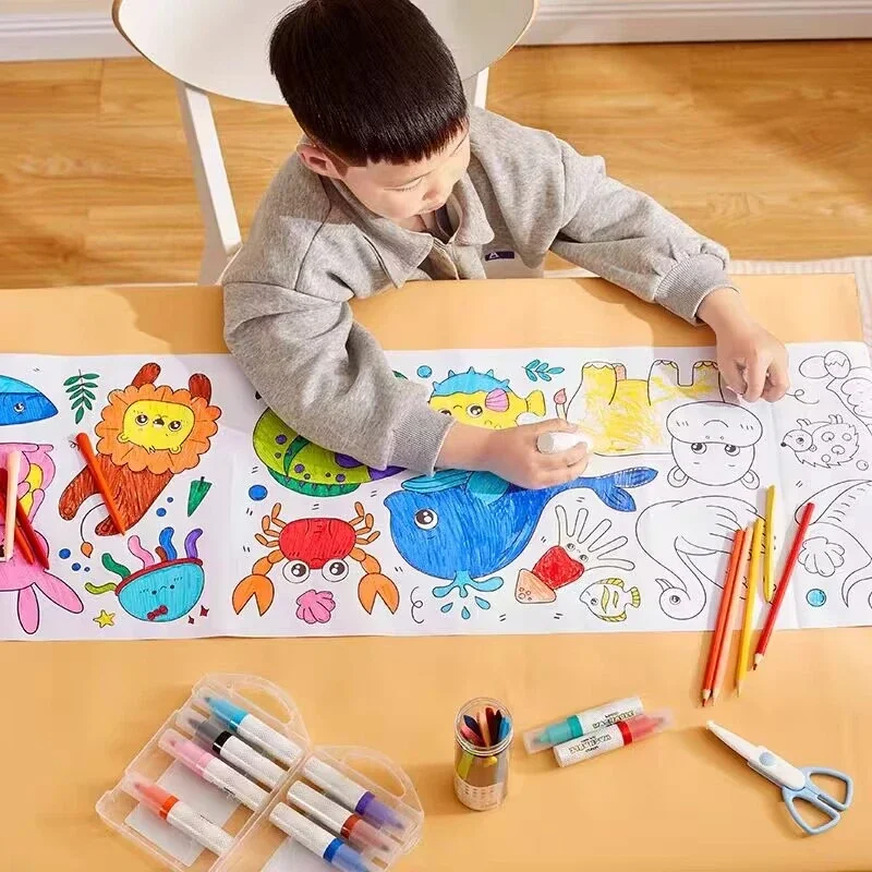

New 12 Meters Children Drawing Roll DIY Sticky Color Filling Paper Coloring Paper Roll for Kids Painting Early Educational Toys