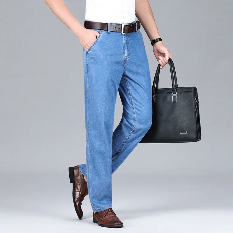 Summer Men's Clothing Lyocell Jeans Thin Breathable Trousers Fashion Casual Business Classic Male Brand Denim Pants