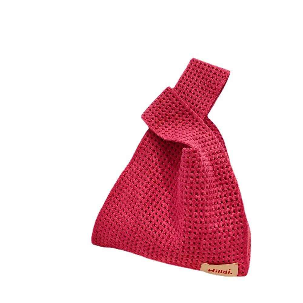 Summer Beach Y2K Solid Colorful Handbag Waffle Knit Small Tote Hollow Out Simple Minimalist Street Style Bag Trend Wholesale