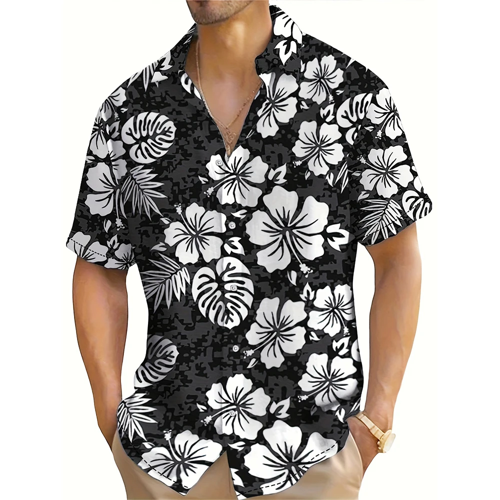 3D Floral Pattern Print Men's Short Sleeve Button Up Lapel Shirt For Summer Holiday Resort Hawaiian Style Shirt Men Oversized 6