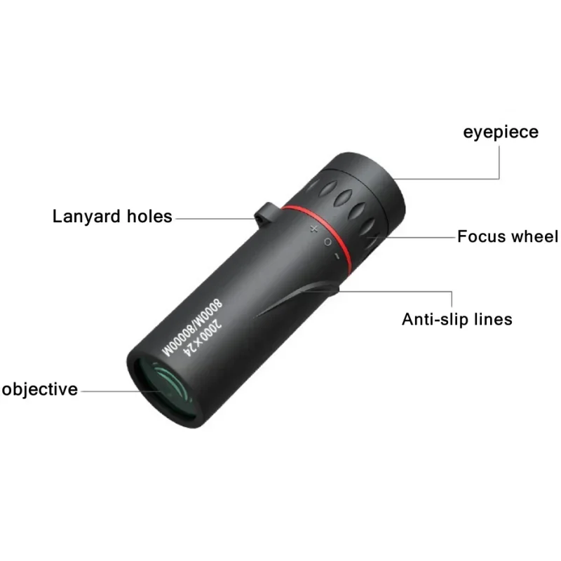 HD 2000x24 Monocular Telescope Zooming Focus Green Film Binocular Optical Hunting Tourism Scope For Outdoor 2