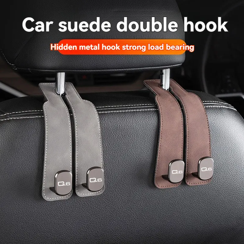 

Suede Double Hook Rear Seat Backrest Hook Car Interior Organizer Accessories with logo For Audi Q6 Car