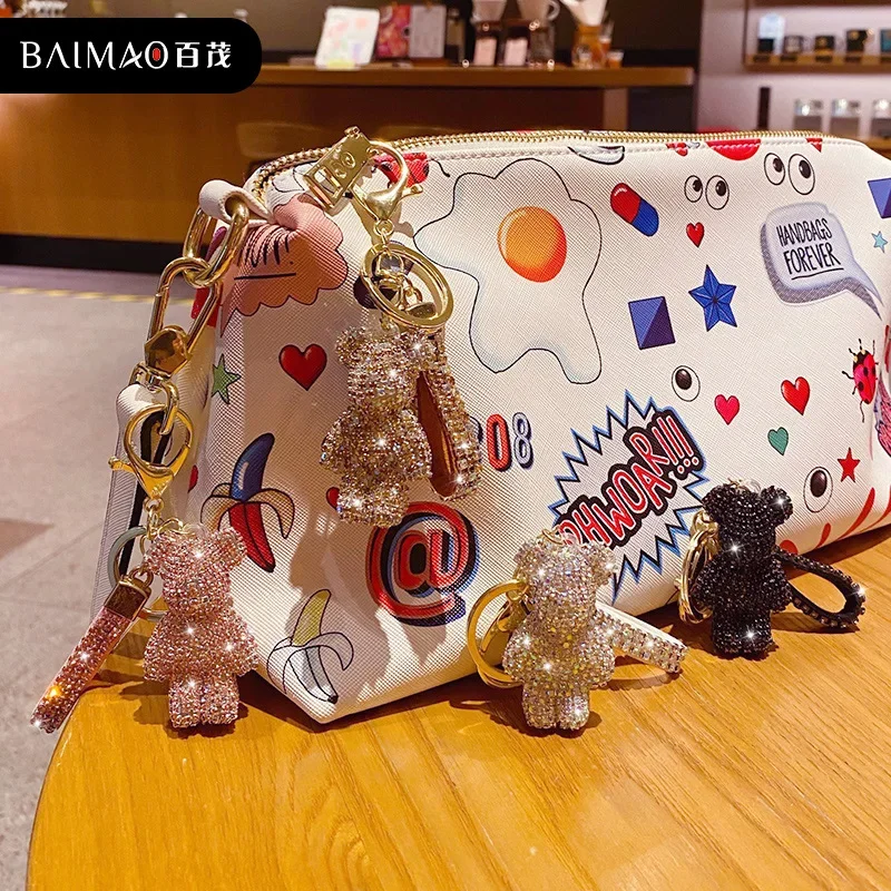 High quality faux diamond animal key chain belt car key box pendant Fancy Faux Diamond Bear Key chain bag pendant 6