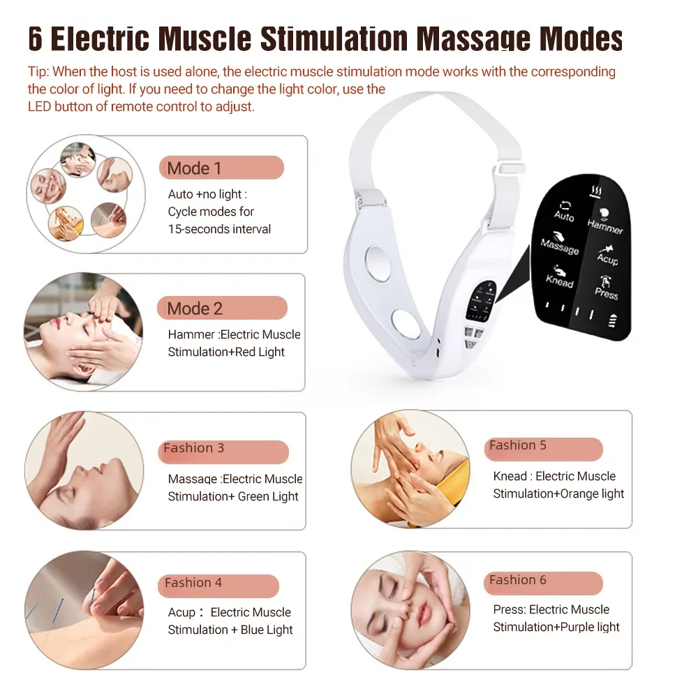 Electric Face Slimming Device Double Chin V Shape Lift Belt 5 Color Light Hot Compress Face Vibrate Massager With Remote Control 5
