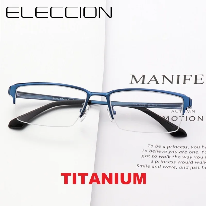 

ELECCION IP Pure Titanium Half Rim Frame Optical Myopia Glasses for Men Rectangle Eyewear Male Prescription Eyeglasses Frames