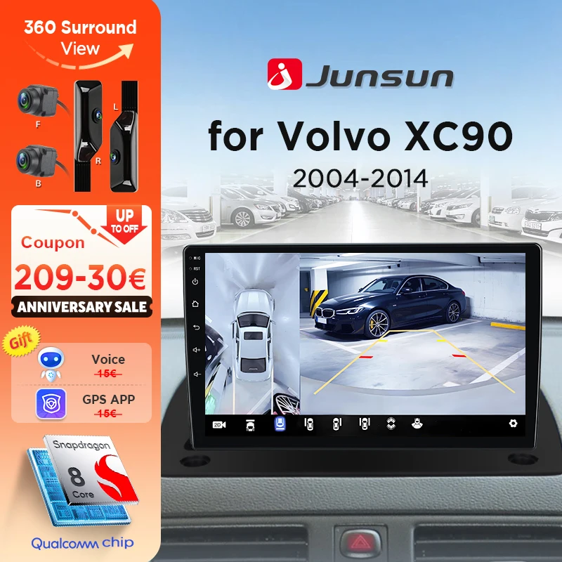 Junsun 360° ° Panorama Kamera 8-core Auto Radio Für Volvo XC90 2004-2014 Drahtlose CarPlay Bildschirm Android Auto Stereo GPS Navi RDS