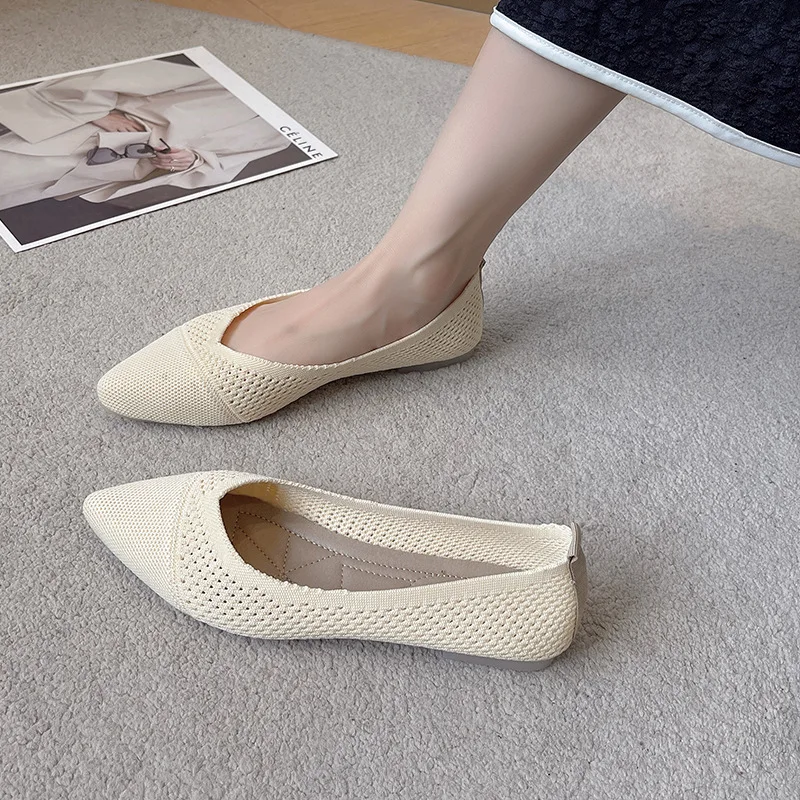 2025, Damen-Schuhe mit spitzer Zehenpartie, atmungsaktiver Stoff, Frühling und Sommer, flache Schuhe, weiche Sohle, Slip-on-Müßiggänger für Mädchen, tägliches Gehen, Fahren – Detail 3