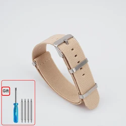 Waterproof Washable Elastic Nylon Outdoor Watchband Strap - 22mm (Khaki - Steel)