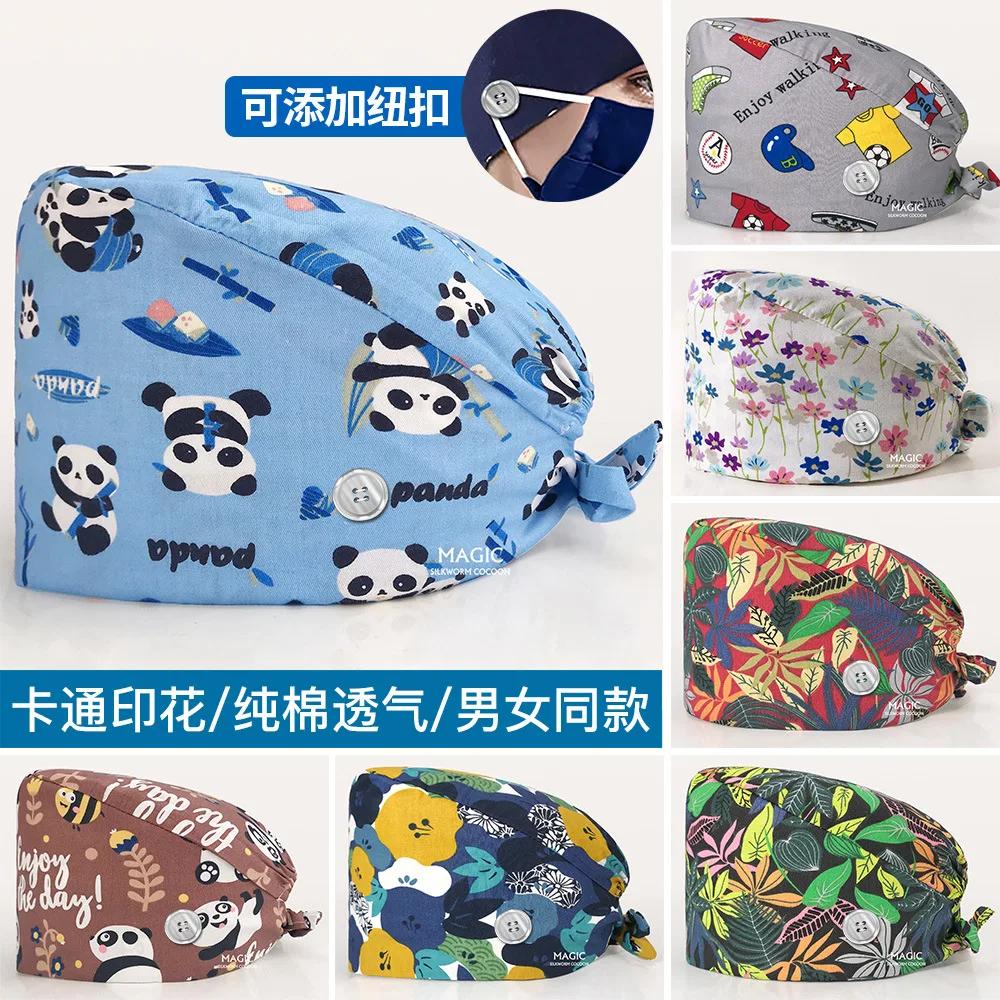 

Medical Operating Room Hat Men Surgical Doctor Printing Calabash Hat Toque Cotton Cute Nurse Hat Work Cap