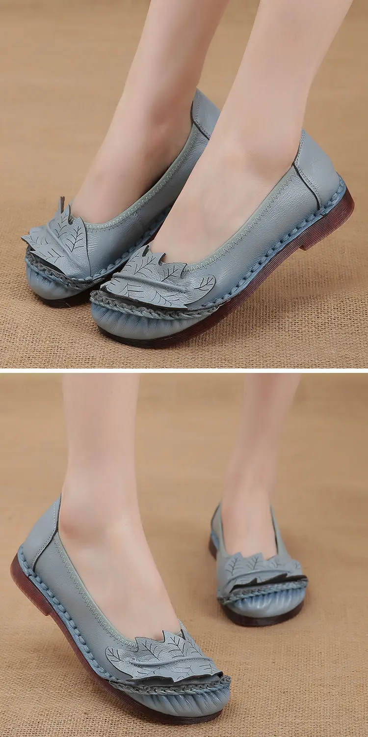 Genuine Leather Flats Women Wide Shoes Soft Pregnant Loafers Autumn Woman Slip On Shoes Fashion Lady Retro Loafer Vingtage Flats