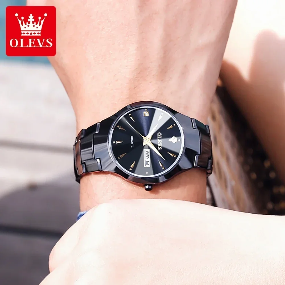 OLEVS Luxury Quartz Watches for Men Golden Tungsten Steel Strap Men's Watches Waterproof Luminous Date Week Business Wrist Watch 5