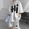 Casual Men's Summer T-Shirt Shorts Two-Piece Set Loose Fit Hong Kong Style Printed Plus Size Sportswear 1