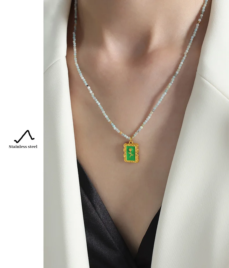 Amaiyllis Licht Luxus Naturstein Perlen handgemachte Perlen Öl Anhänger Halskette Schmuck – Detail 5
