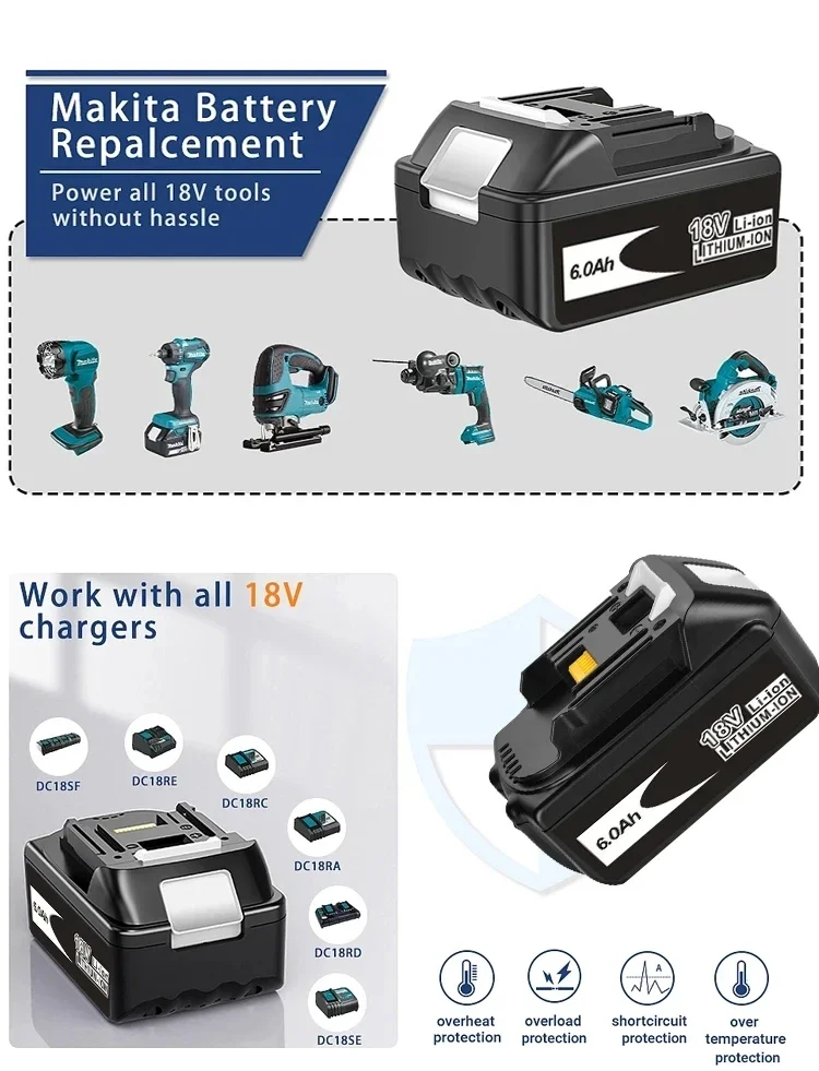 Battery Adapter Makita 18V 12000mAh Rechargeable Power Tools Battery LED Li-ion Replacement LXT BL1860B BL1860 BL1850