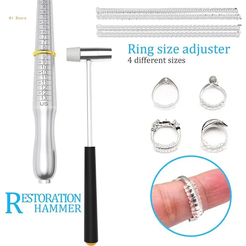 Ring Size Measuring Tool Set with Ring Mandrel Ring Gauge with Polishing Cloth