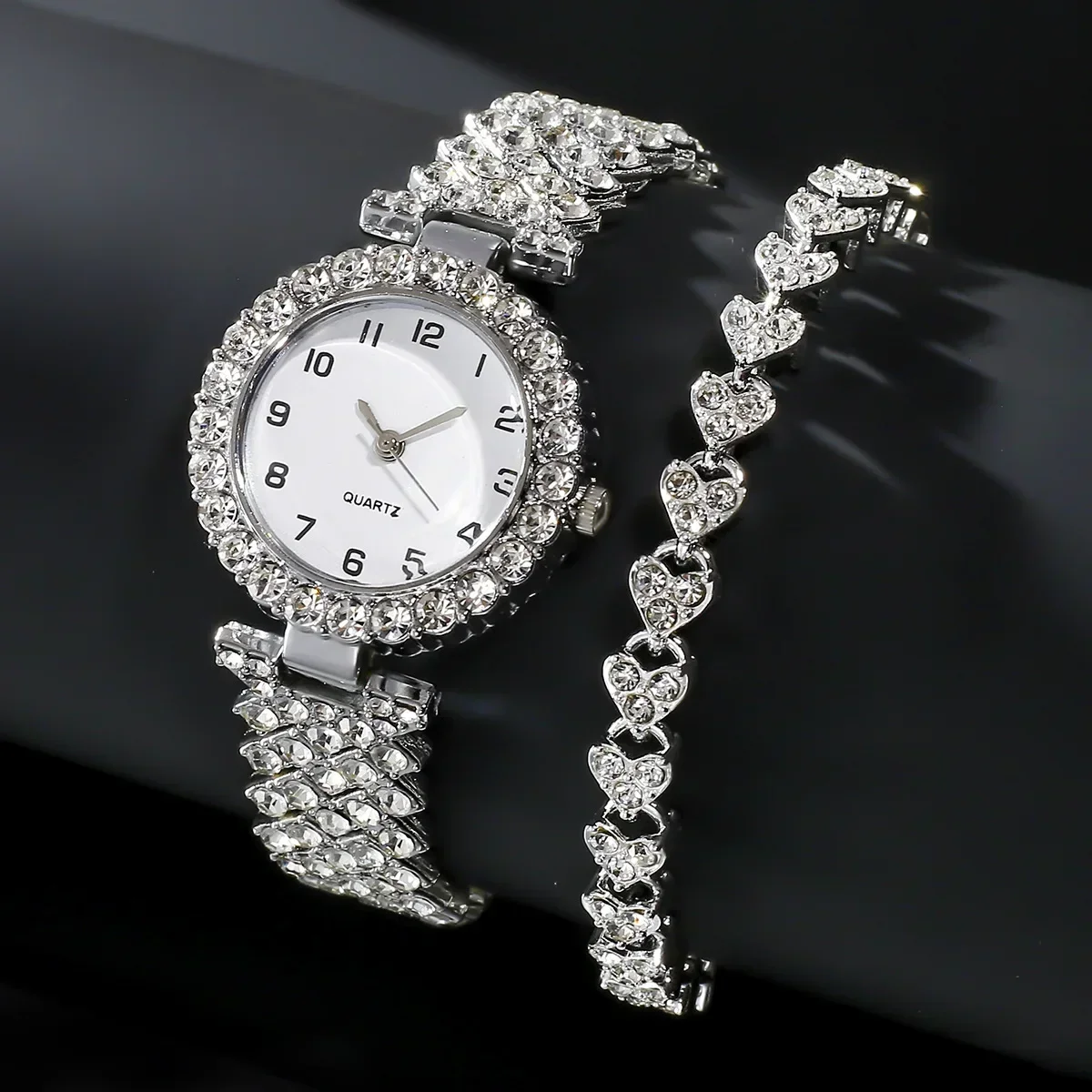 Luxury Watch Women Clock Silver Rhinestone Bangle Watch And Bracelet Gifts for women Set 409S Feida
