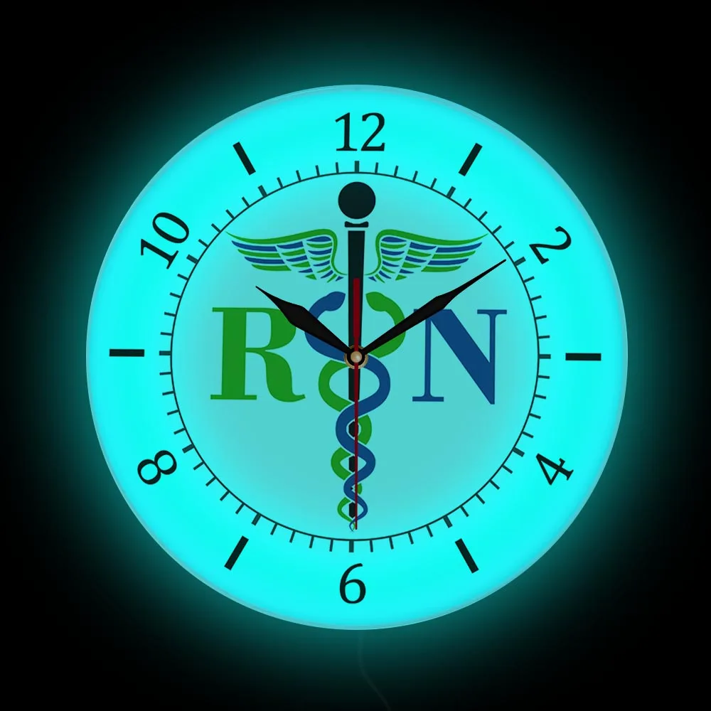 

Doctor Symbol Caduceus LED Neon Light Wall Clock For Medical Clinic Office Light Sign Luminous Wall Clock Registered Nurse Gift