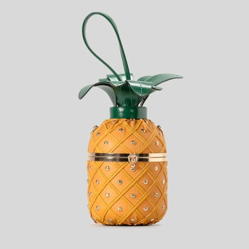 

Cute Pineapple Design Women Shoulder Bag Creative Rivet Barrel-Shaped Crossbody Bag Funny Luxury Pu Leather Female Purses 2024