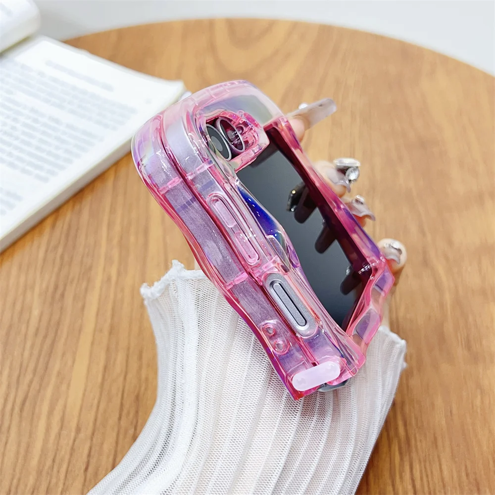 Laser Colorful 3D Meteorite Pattern Shockproof Foldable Phone Case with Airbag Corners - Clear Silicone Cover