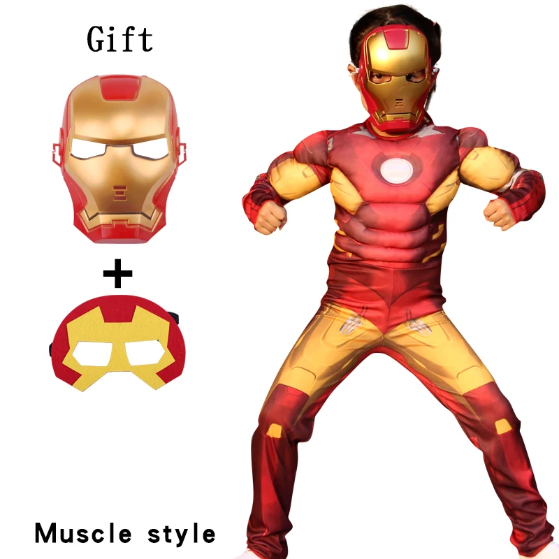 thumbnail image 1 of Disfraz de superhéroe de la película Iron Man para niños, con músculos, con máscara, para actuaciones en el escenario, accesorios de fiesta, tallas S a XL, 1 of 5