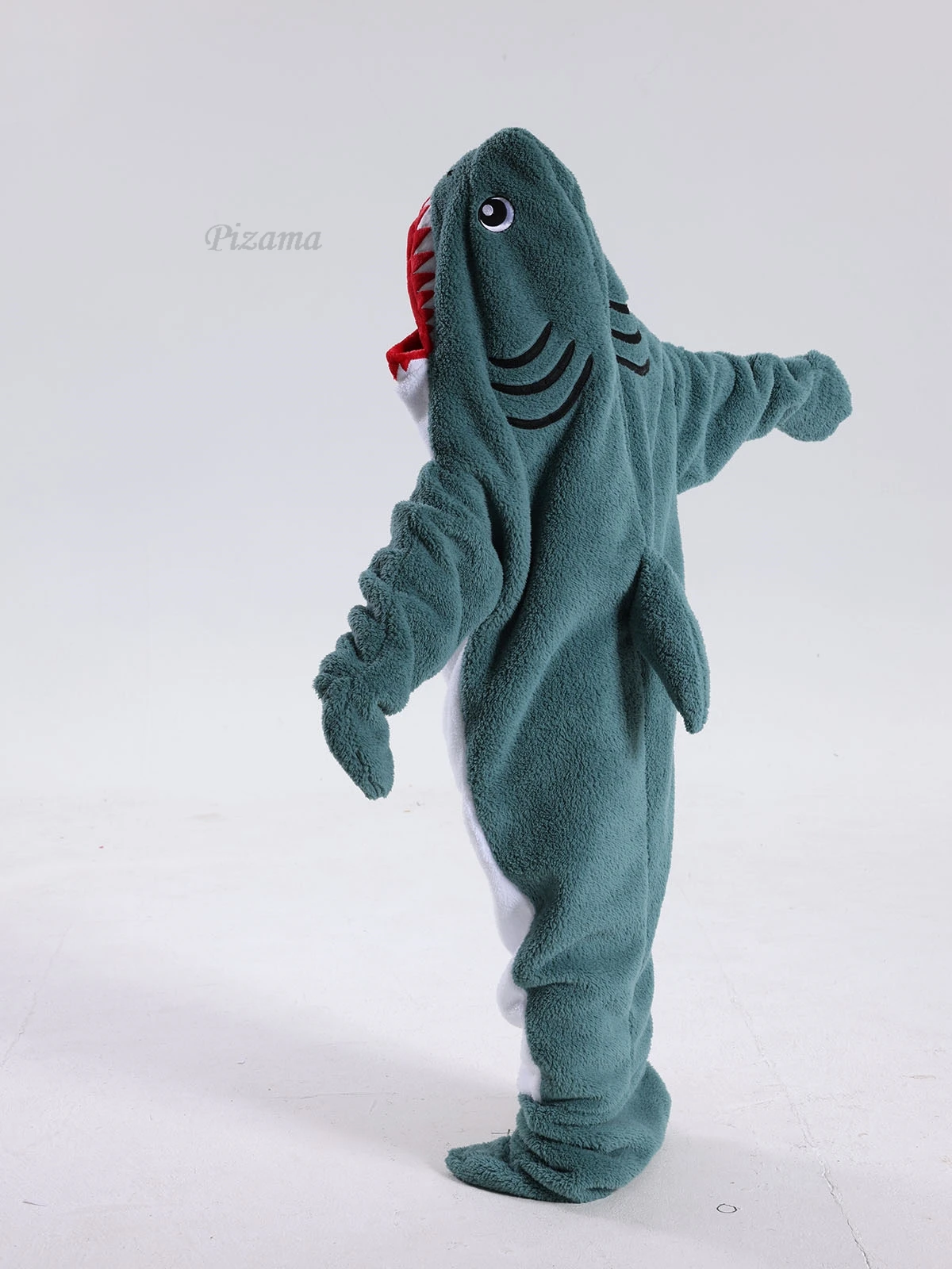 Green Shark Animal Cartoon Hooded Footed Jumpsuits Onesie Adults Children Sleepwear TV Blankets Pyjama Kids Kigurumi Nightwear